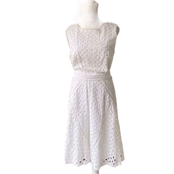 Ellen Tracy white eyelet sleeveless dress size 8P - Picture 1 of 7